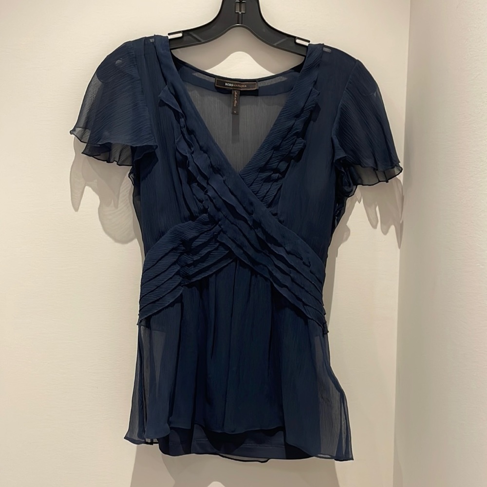 Navy chiffon top by BCBG MaxAzria